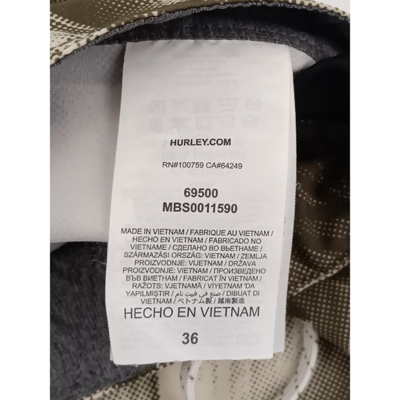 Hurley Phantom Board Shorts Tropical Leaf Print Khaki Tan Men's Size 36 - Picture 7 of 9